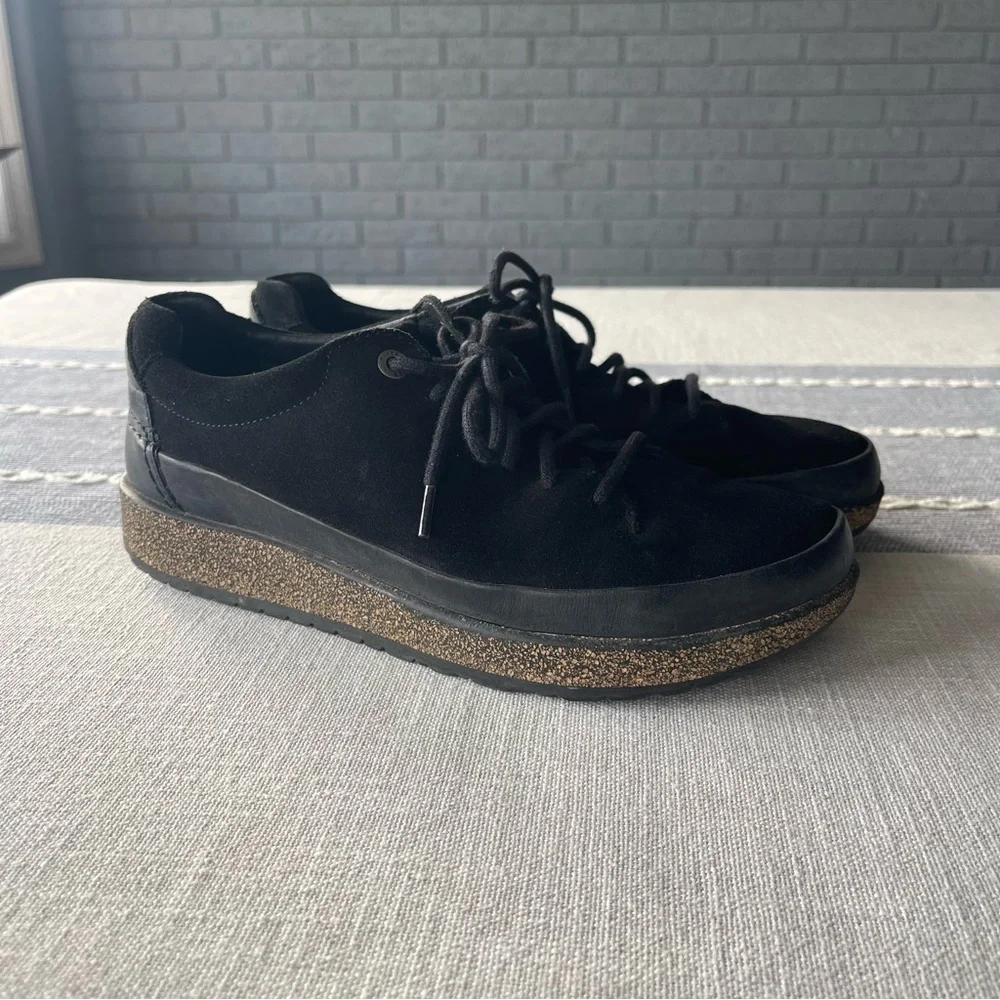 Birkenstock Honnef Low Black Suede Leather Sneakers Size 38 US 7